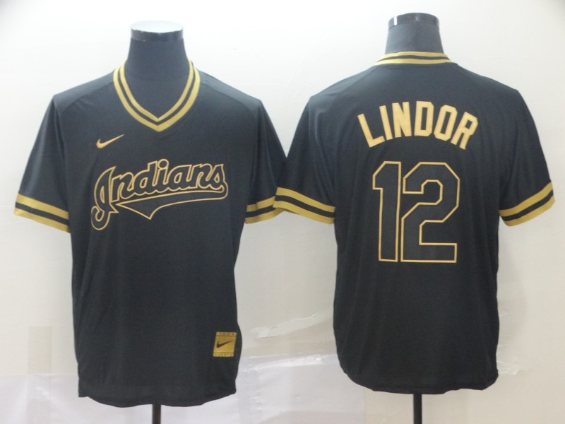 Men's Cleveland Guardians Francisco Lindor #12 Black Baseball Jersey
